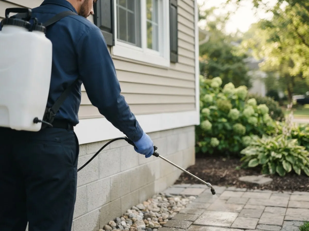 Pest control technician inspecting a home in Roans Prairie, TX